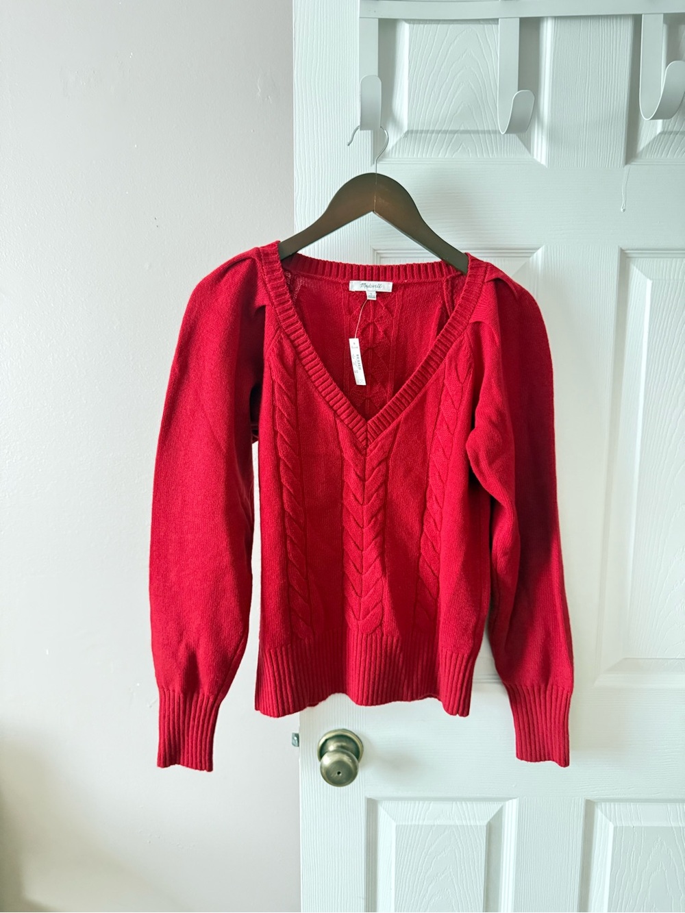 NWT Madewell Red V-Neck Pullover Knit Sweater Merino Wool Women’s Small